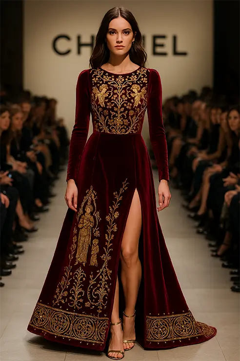 Vestido de alta costura inspirado en el Opus Anglicanum
